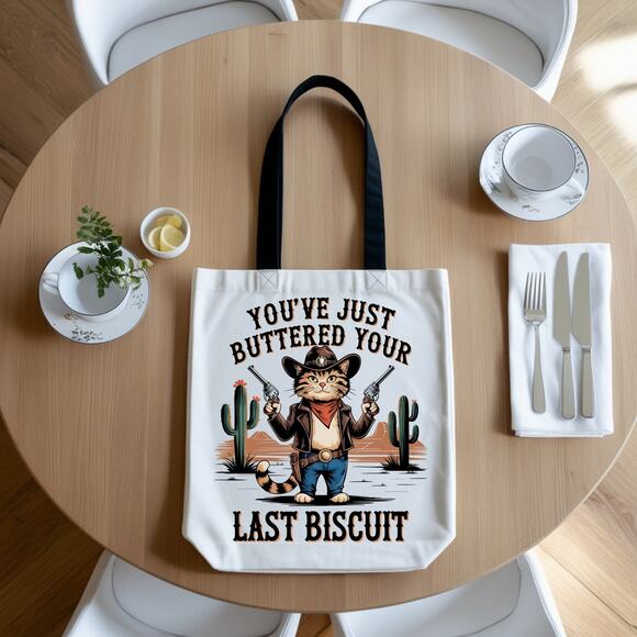 Buttered Your Last Biscuit Sassy Retro Western Gunslinger Cat - Picture 3 of 3